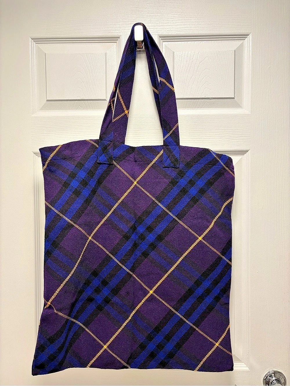 Burberry Oversized Plaid Tote in Purple & Blue - Brand New